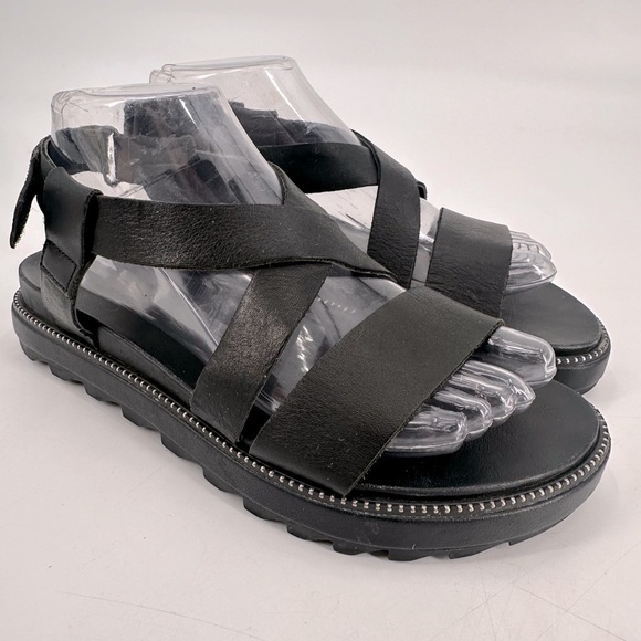 SOREL Roaming Sandal Strappy Gladiator Chuky Sole Black Leather Women's 9 - Picture 1 of 6